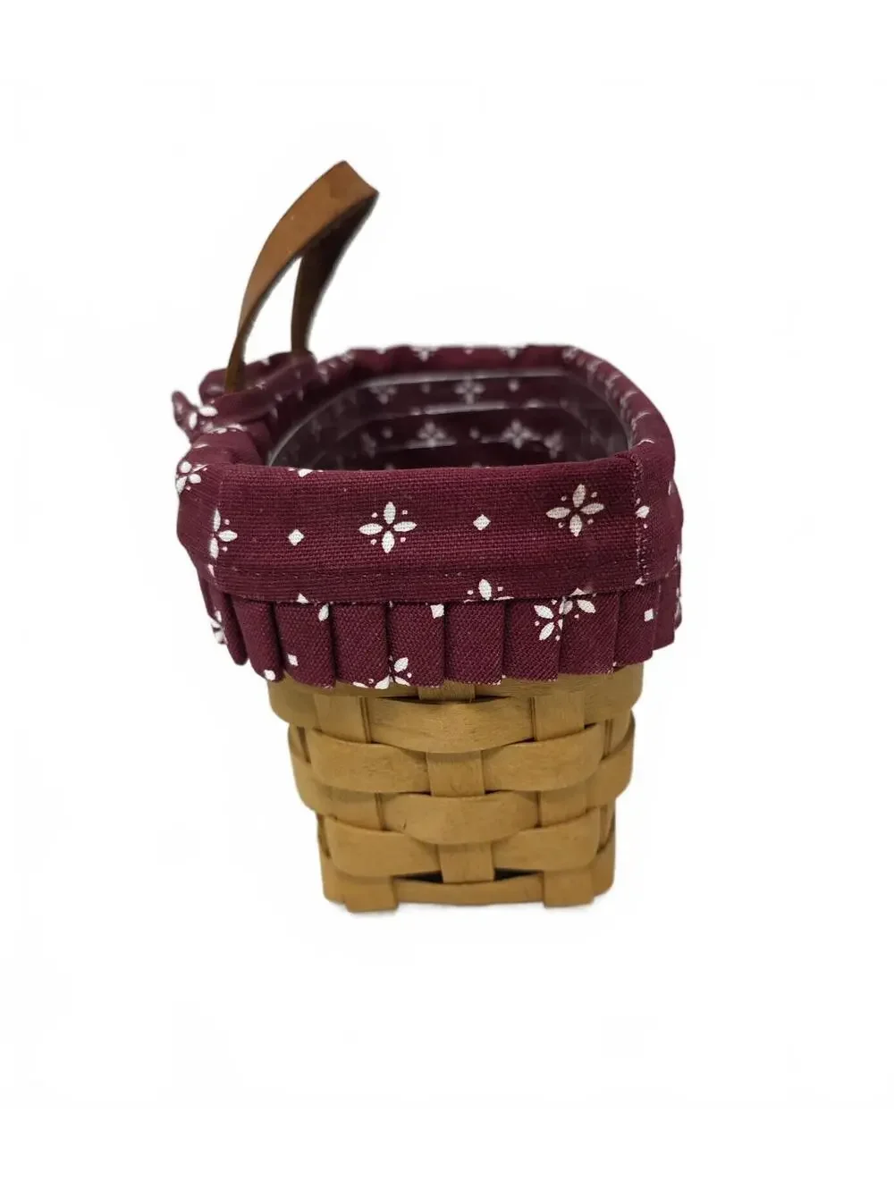 Longaberger Handwoven Hanging Spring Basket with Burgundy Fabric Liner